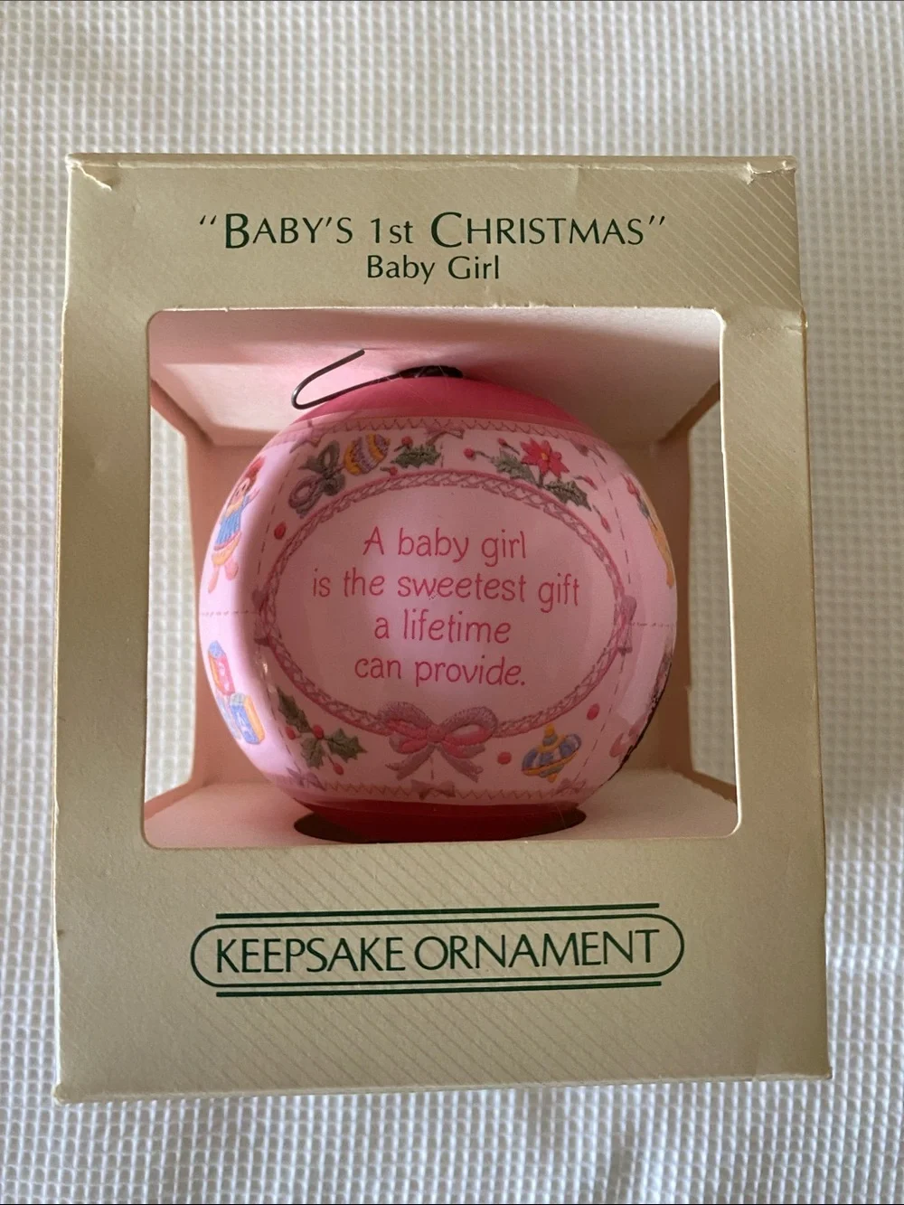 Hallmark 1982 Baby’s 1st‎ Christmas Pink Keepsake Ornament OS